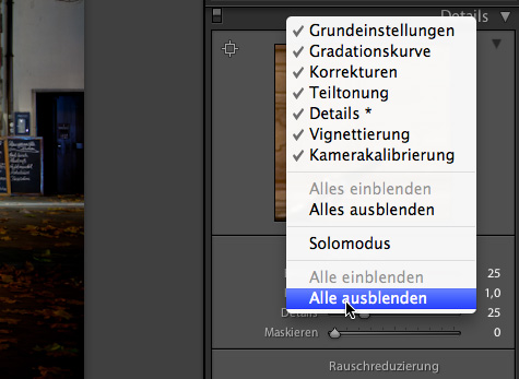 Lightroom Alles Panels ausblenden